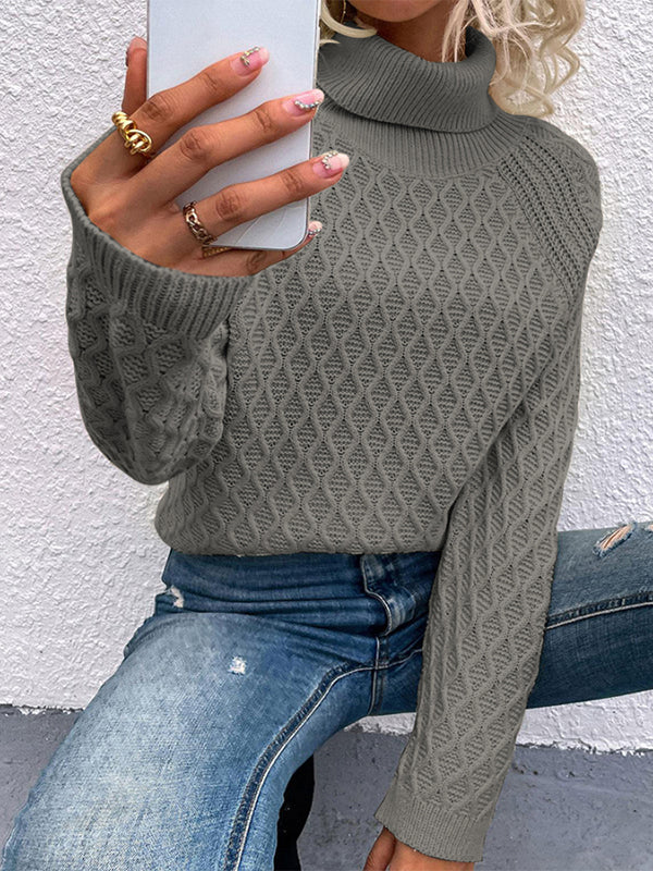 Women Turtleneck High Neck Knit Sweater Long Sleeve Ribbed Pullover Jumper Tops