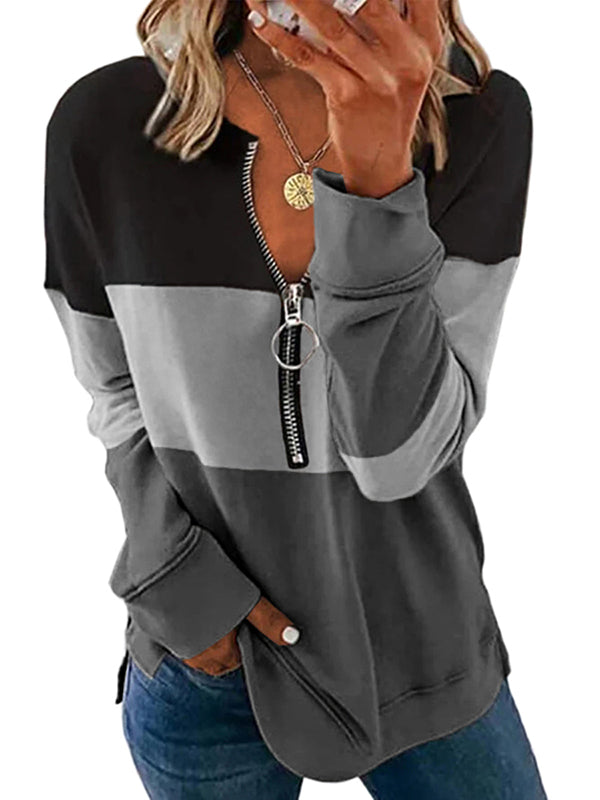 Women's Casual Long Sleeve Sweatshirt Loose Half Zip Pullover Tops