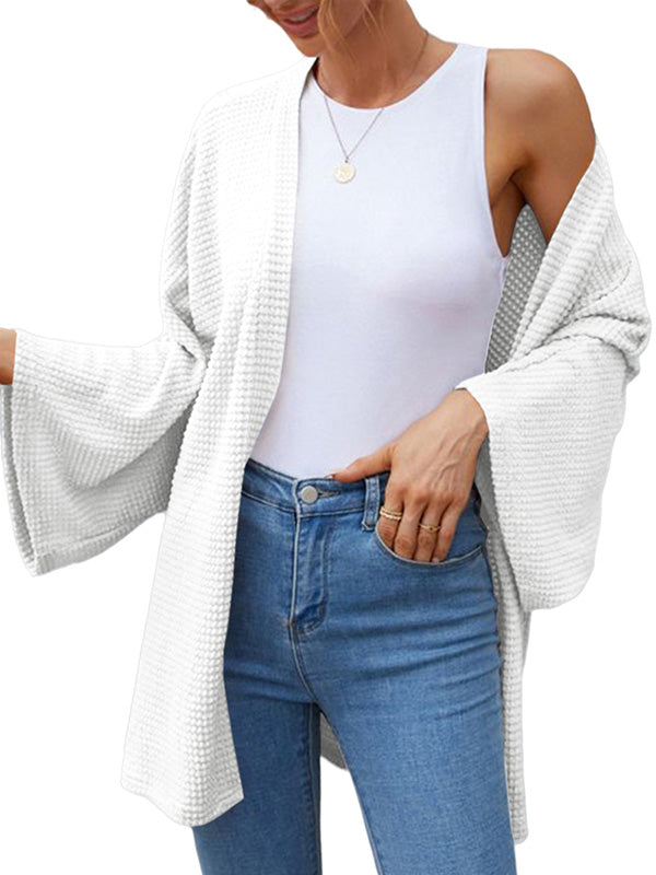 Women Lightweight Oversized Cardigan Waffle Knit Long Batwing Sleeve Sweater Coat