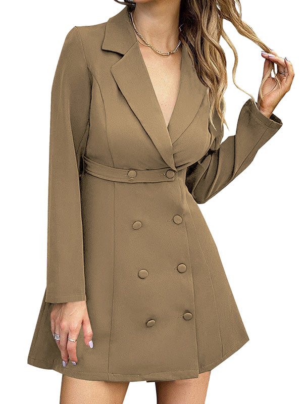 Women Long Sleeve Lapel Blazer Dress Office Formal Button Blazers Belt Waisted Suit Dress
