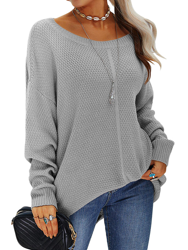 Womens Knit Pullover Sweater Crewneck Solid Color Long Sleeve Blouse Tops