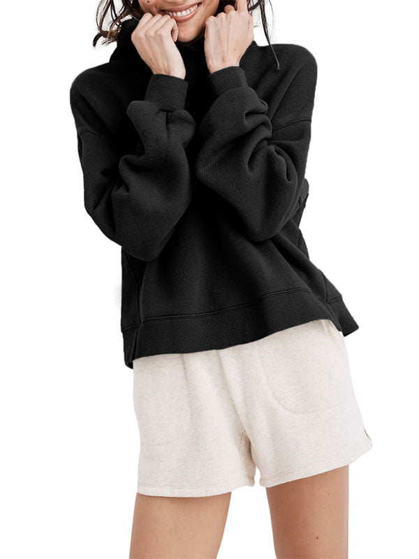 Women Casual Hoodies Long Sleeve Solid Lightweight Pullover Tops Loose Sweatshirt