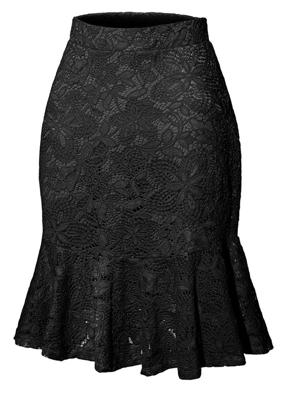 Womens Elegant Lace Skirts Elastic Waist Vintage Mermaid Pencil Skirts