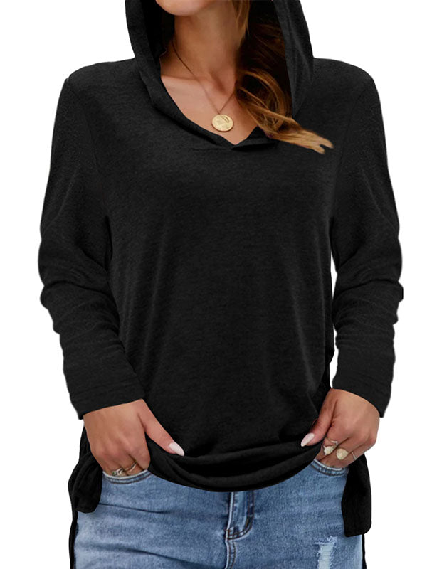 Womens Long Sleeve V Neck Hoodie Sweatshirts Lightweight Pullover Tops
