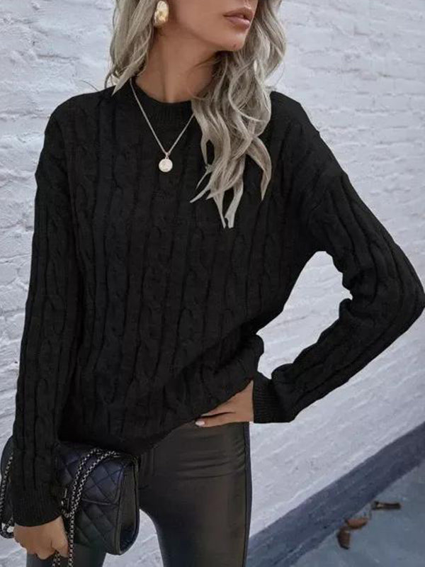 Cable Knit Cropped Pullover Sweater Tops Slim Fit Long Sleeve Sweaters