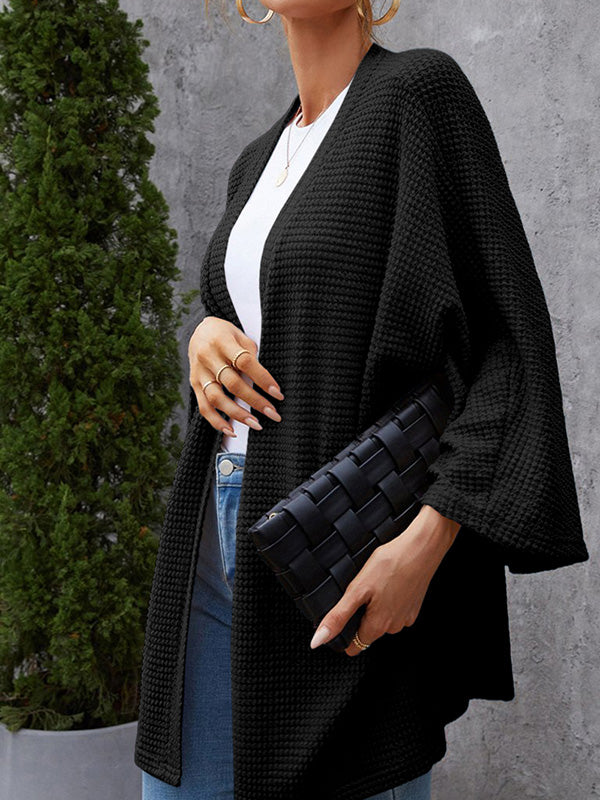 Women Lightweight Oversized Cardigan Waffle Knit Long Batwing Sleeve Sweater Coat