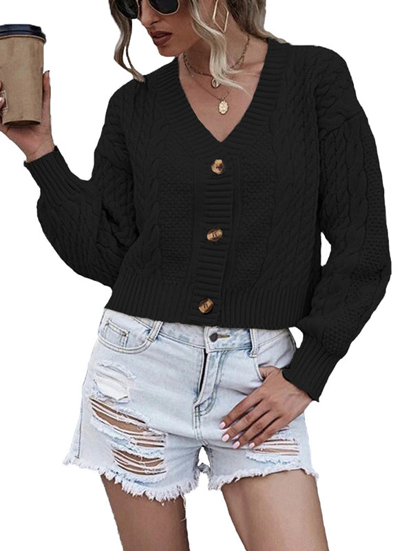 Women Long Sleeve V Neck Open Front Button Down Knit Cardigan Sweater