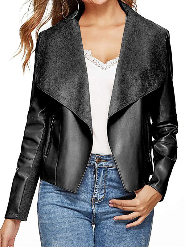 Women's Faux Leather Classic Lapel Motorcycle Jacket Coats