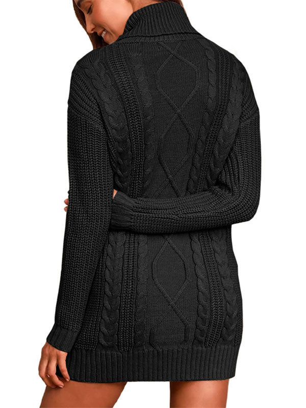 Women Turtleneck Long Sleeve Sweater Dress Slim Fit Cable Knit Pullover Sweaters Tops