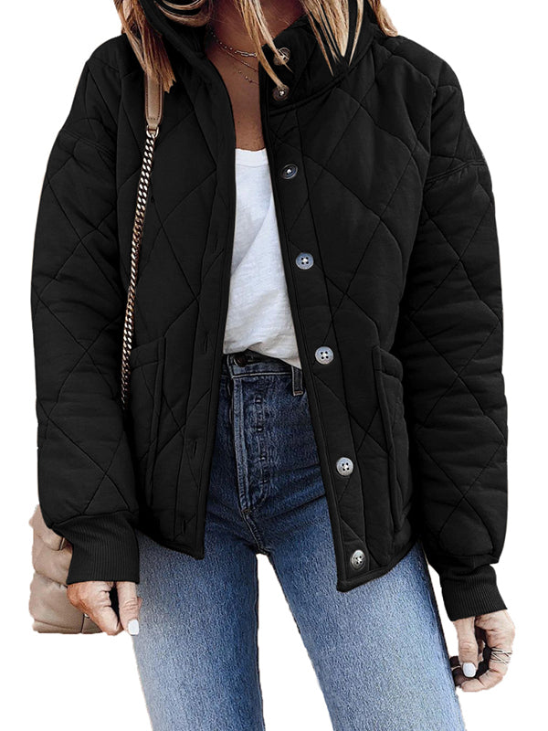 Women Winter Jackets Button Down Long Sleeve Stand Neck Lightweight Warm Coat