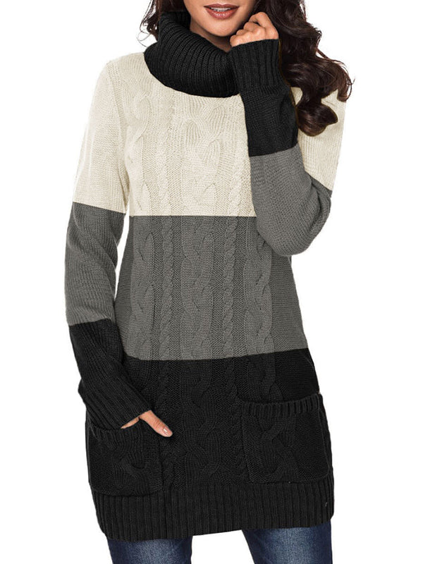 Women Turtleneck Long Sleeve Elasticity Chunky Cable Knit Pullover Sweaters Jumper