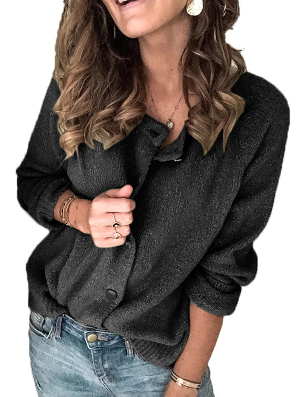 Women Crewneck Cropped Cardigan Sweater Loose Long Sleeve Knit Sweater