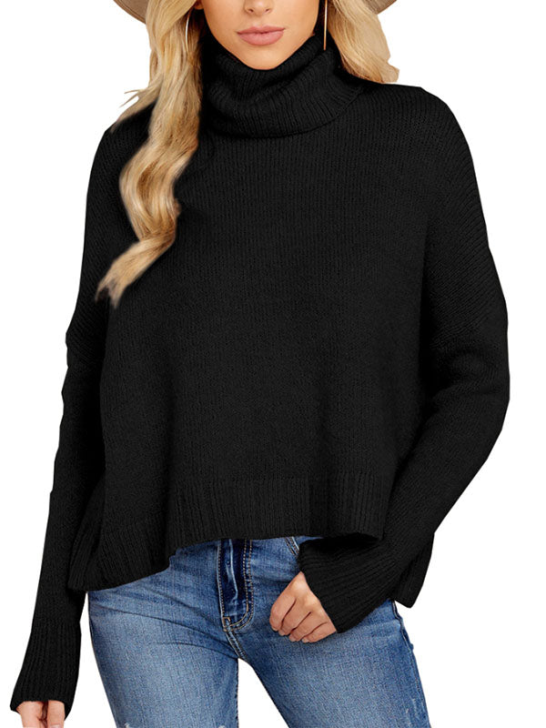 Women Loose Sweaters Turtleneck Long Sleeve Batwing Knit Pullover Sweater