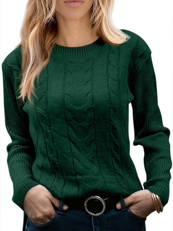 Women Crewneck Sweater Long Sleeve Cable Knit Pullover Sweater Soft Jumper Tops
