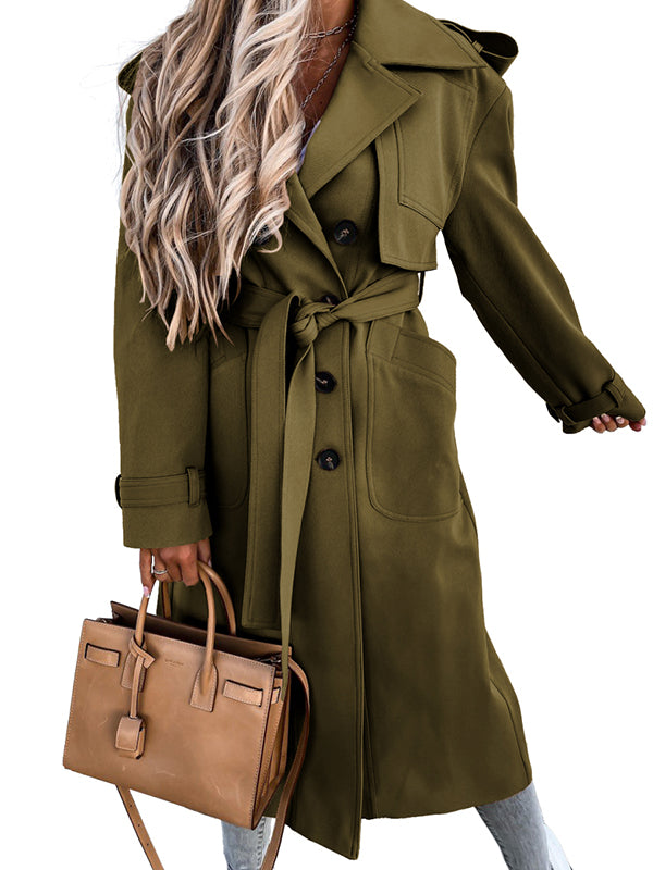 Women's Double Breasted Trench Coats Mid-Length Belted Overcoat Long Jacket