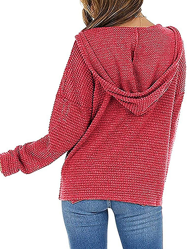 Women Full Zip Up Hoodie Long Sleeve Hooded Waffle Knit Jacket Coat