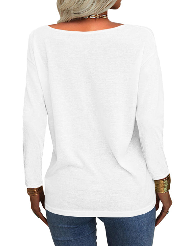 Women Casual V Neck Long Sleeve Loose Shirts Pullover Sweatshirts Tops