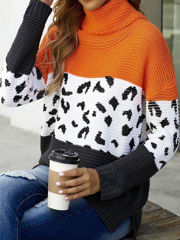 Women Turtleneck Long Sleeve Spilt Hem Knit Tunic Pullover Sweater Tops