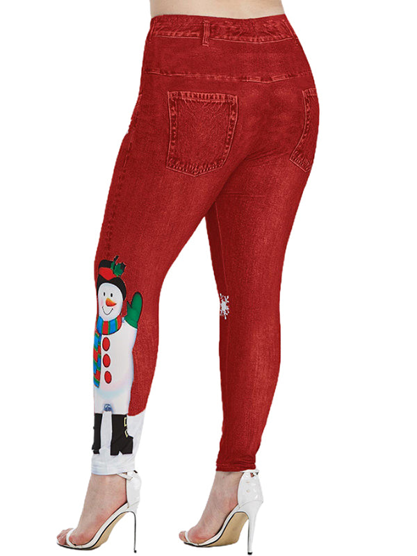 Women Stretch Cute Jeans Slim Fit Distressed Snowman Jeans Denim Pants