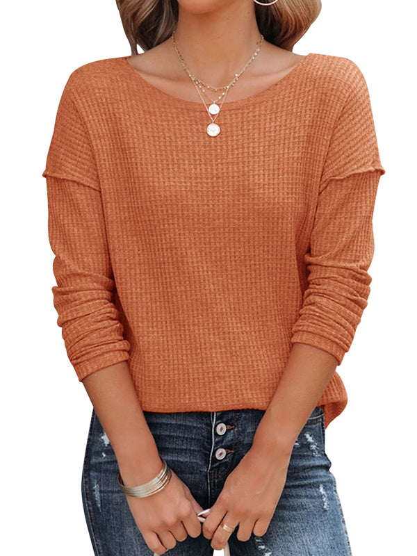 Women Loose Off Shoulder Sweaters Long Sleeve Waffle Knit Oversized Pullover Tops