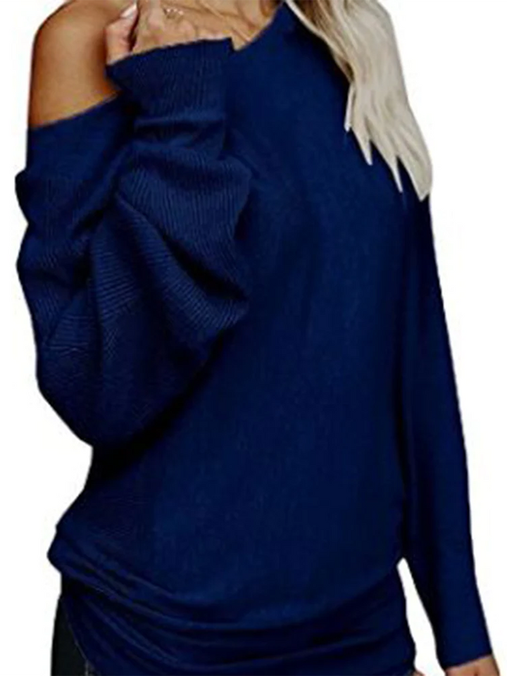 Women Off Shoulder Sweaters Batwing Sleeve Winter Loose Oversized Knit Pullover