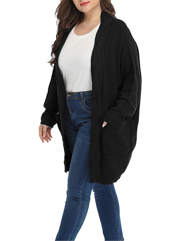 Women Plus Size Cardigan Sweaters Open Front Long Sleeve Coats with Pockets