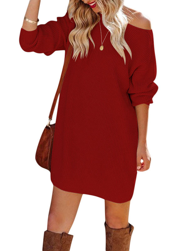 Womens Pullover Sweater Dresses Casual Long Sleeve Knit Crewneck Loose Oversized Sweaters