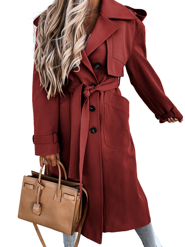 Women's Double Breasted Trench Coats Mid-Length Belted Overcoat Long Jacket