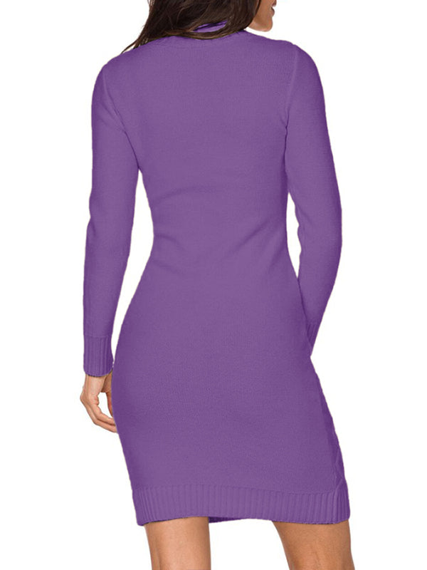 Women Turtleneck Long Sleeve Knit Pullover Sweater Bodycon Mini Dress