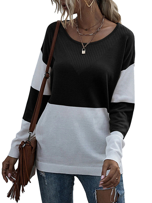 Women Casual Long Sleeve Color Block Tops Crewneck Sweatshirts Loose Fit Pullovers