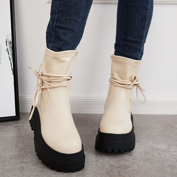Chunky Platform Ankle Boots Wide Calf Lug Sole Booties