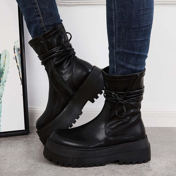 Chunky Platform Ankle Boots Wide Calf Lug Sole Booties
