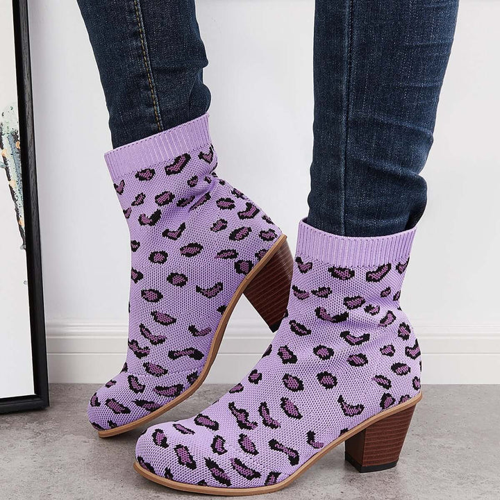 Knitted Chunky Block Heel Sock Booties Stretch Ankle Boots