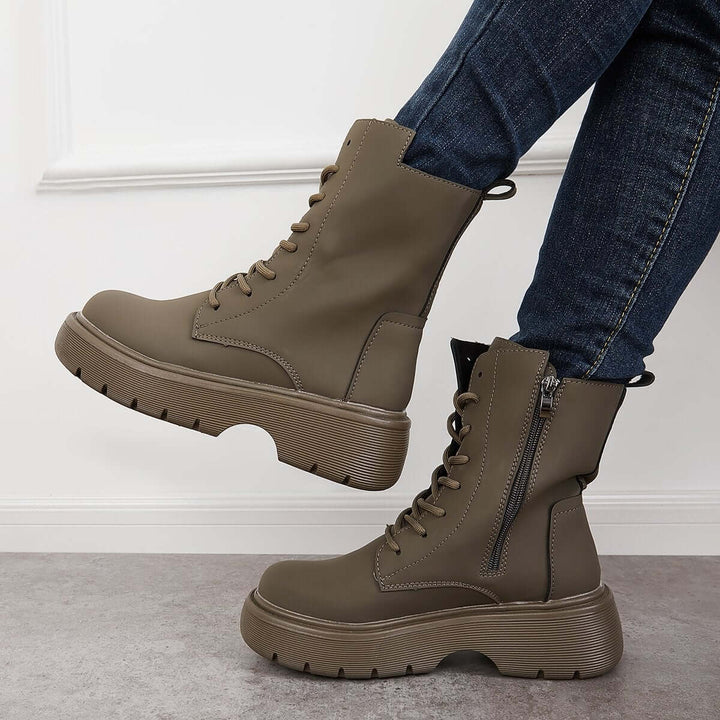 Platform Lug Sole Combat Ankle Boots Lace Up Waterproof Booties