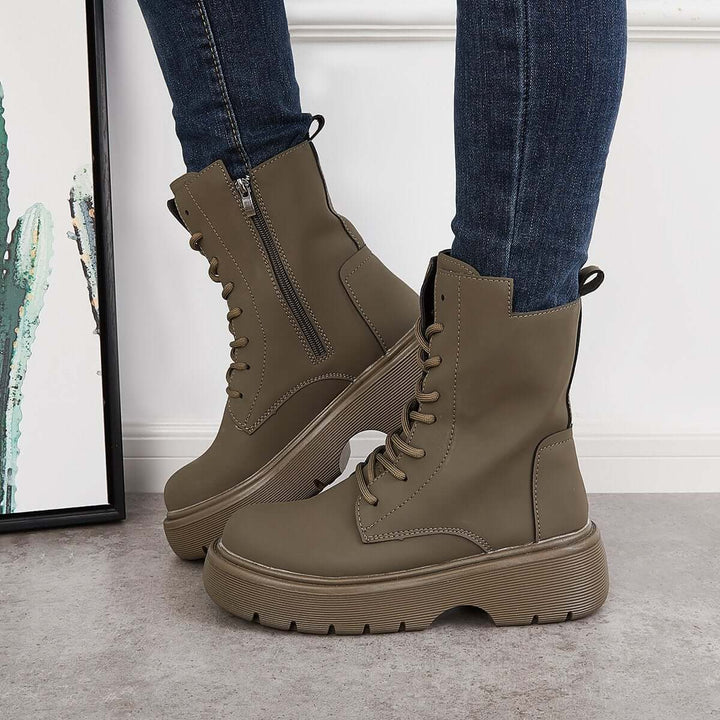 Platform Lug Sole Combat Ankle Boots Lace Up Waterproof Booties
