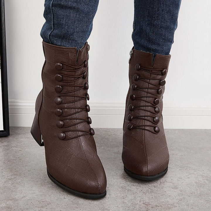 Round Toe Side Zip Booties Chunky Block Heel Ankle Boots