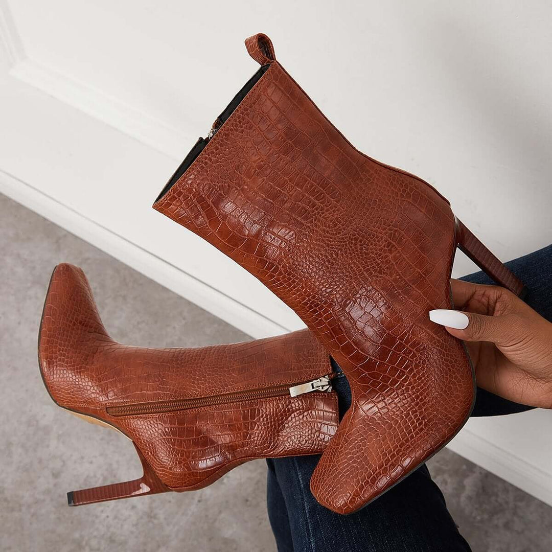 Square Toe Stilietto High Heel Ankle Boots Side Zip Booties