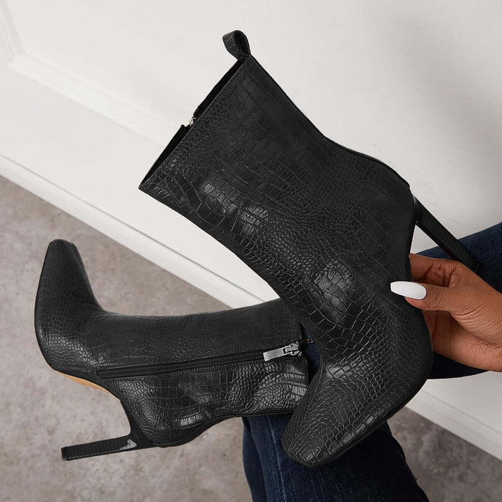 Square Toe Stilietto High Heel Ankle Boots Side Zip Booties