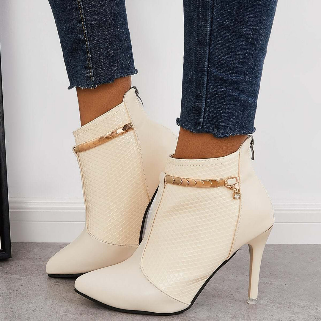 Pointed Toe Stiletto High Heel Dress Booties Back Zip Ankle Boots
