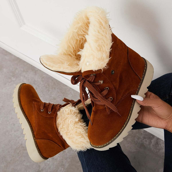 Non Slip Ankle Snow Booties Faux Fur Mid Calf Warm Boots