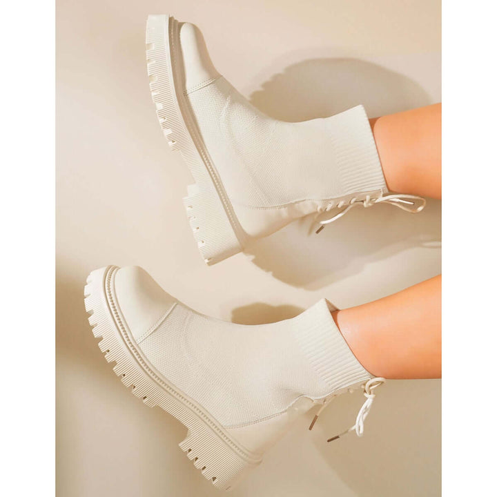 Chunky Heel Knit Sock Ankle Boots Platform Sole Booties