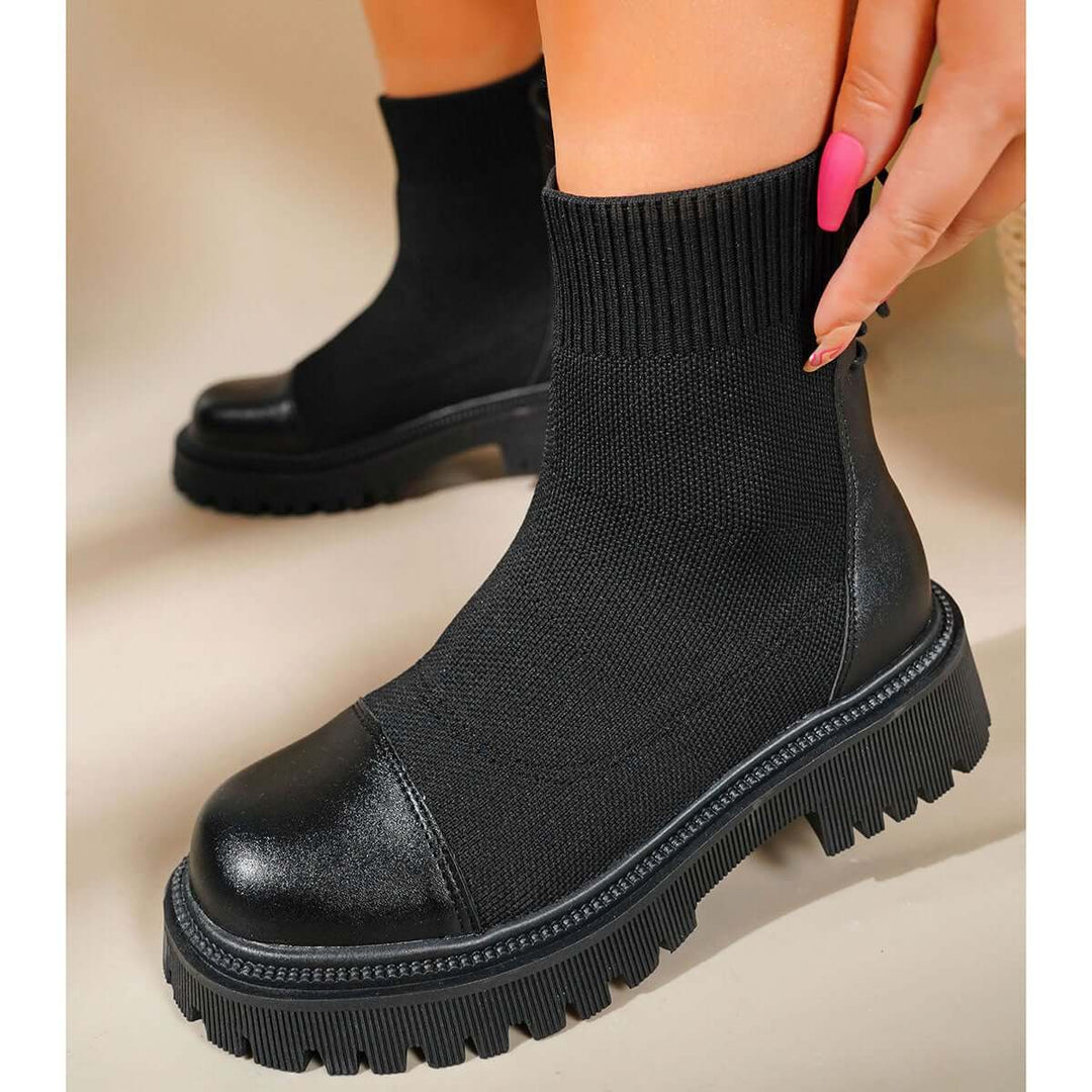 Chunky Heel Knit Sock Ankle Boots Platform Sole Booties