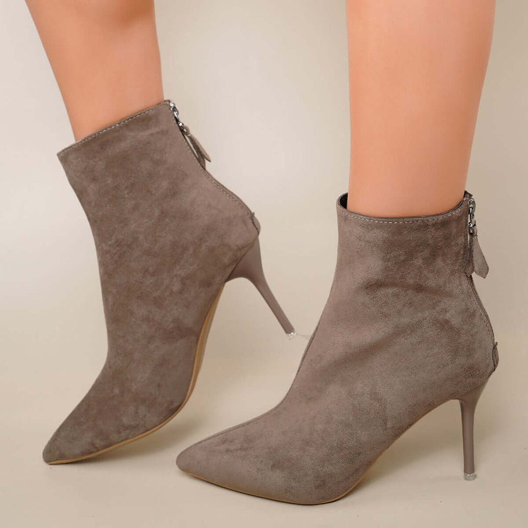Pointed Toe Stiletto High Heel Ankle Boots Back Zipper Dress Booties