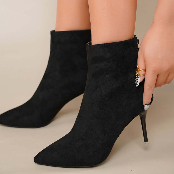 Pointed Toe Stiletto High Heel Ankle Boots Back Zipper Dress Booties