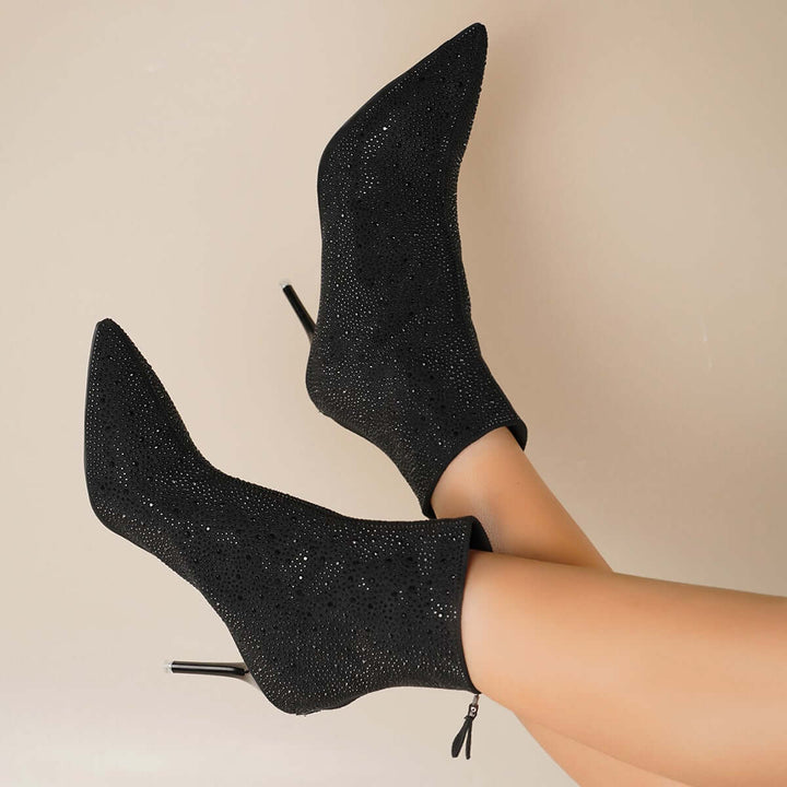 Glitter Pointed Toe Stiletto Heel Ankle Boots Sequin Dress Booties