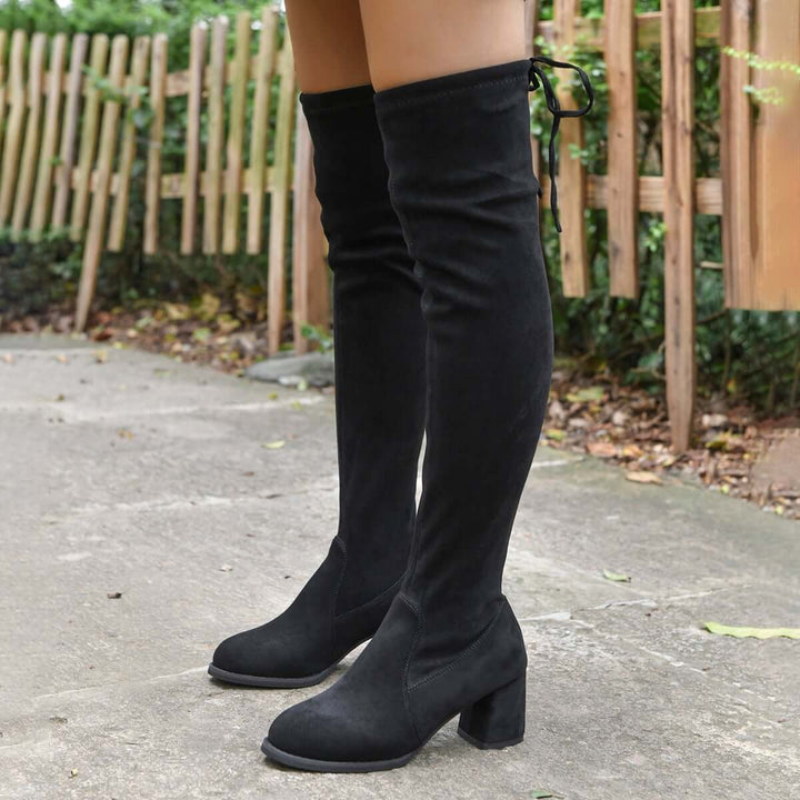 Stretch Over The Knee Thigh High Boots Chunky Heel Long Boots