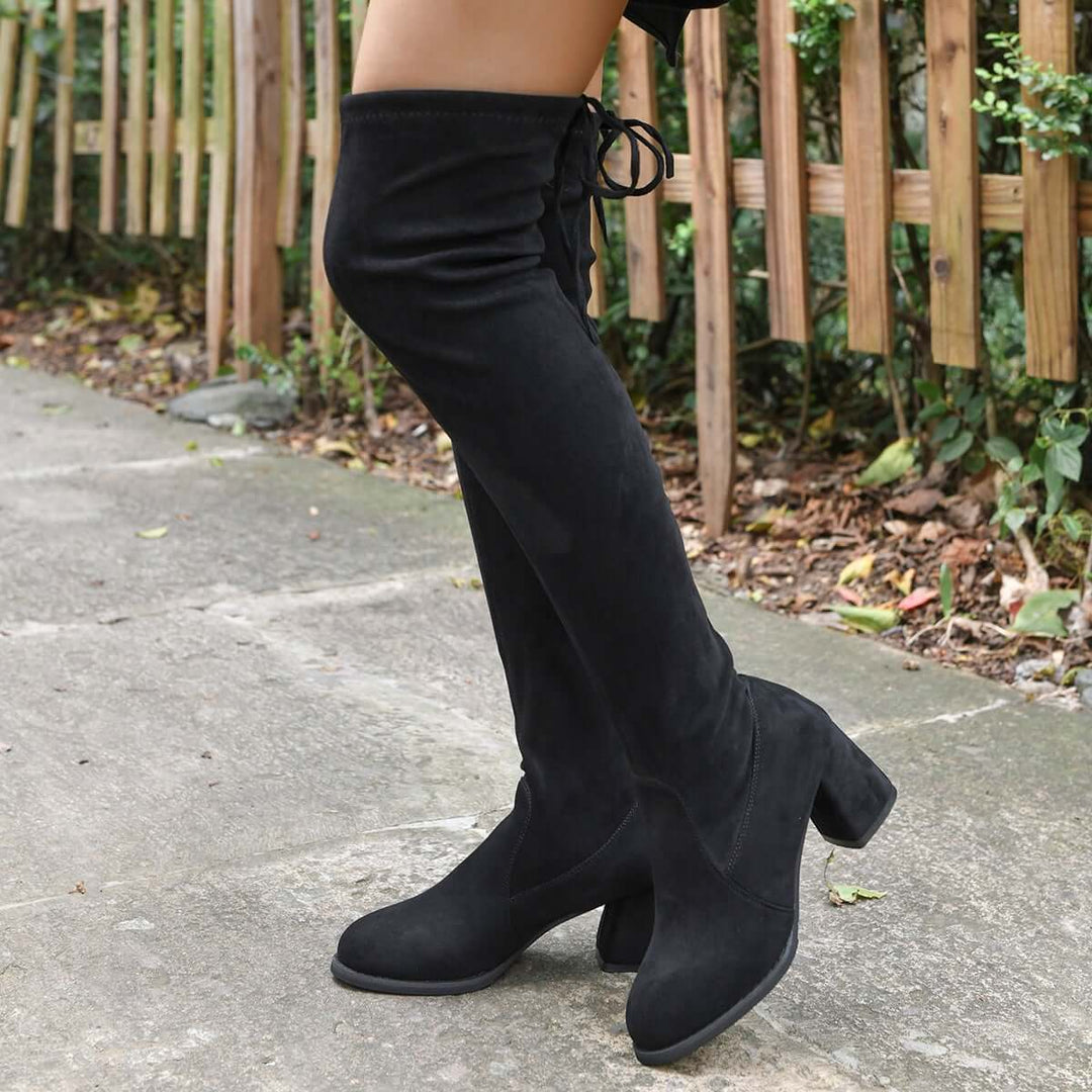 Stretch Over The Knee Thigh High Boots Chunky Heel Long Boots