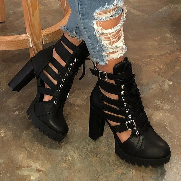 Black Platform Chunky High Heels Ankle Strap Sandals