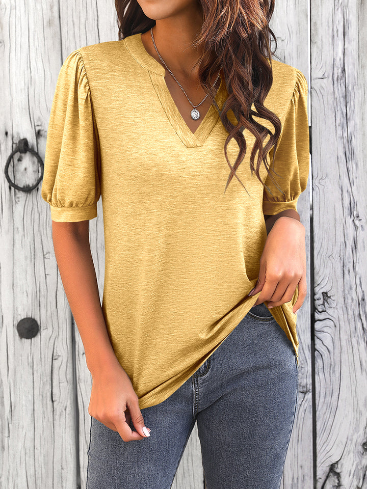 Womens V Neck T Shirts Casual Puff Short Sleeve Loose Summer Blouses Tops