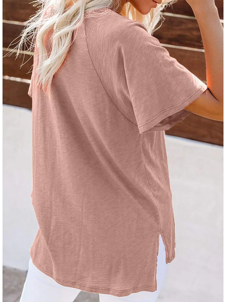 Women's Loose Fit  Side Slit Tunic V-neck Solid T-shirts